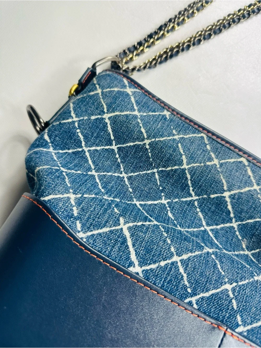 CHANEL Denim Quilted Shoulder Bag with Gold CC Charm